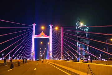 Foto op Plexiglas 新ラマ9世橋の夜景　New rama 9 bridge　สะพานคู่ขนานสะพานพระราม9 © Daichi