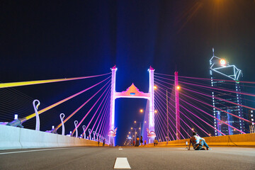新ラマ9世橋の夜景　New rama 9 bridge　สะพานคู่ขนานสะพานพระราม9 - obrazy, fototapety, plakaty