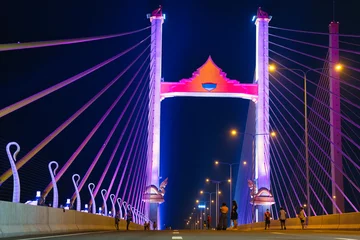 Foto op Canvas 新ラマ9世橋の夜景　New rama 9 bridge　สะพานคู่ขนานสะพานพระราม9 © Daichi