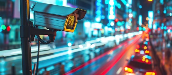 Security camera on the street overlooking moving vehicle