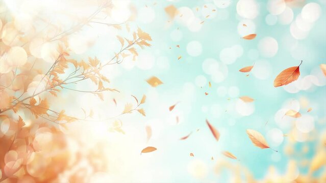 beautiful autumn foliage background with brunches an leaves falling. seamless looping overlay 4k virtual video animation background 