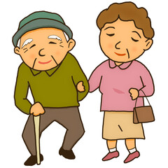 散歩をするお年寄り夫婦