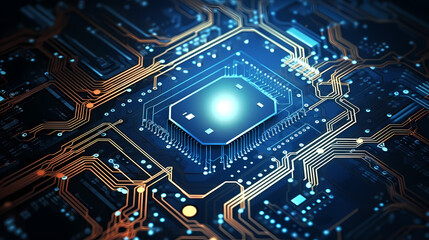 Obraz premium Circuit board background, digital technology future banner with circuit lines
