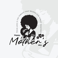 black and white happy mother's day greeting card