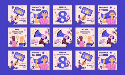 happy women day social media post vector flat design template