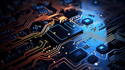 Circuit board background, digital technology future banner with circuit lines