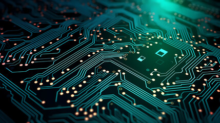 Circuit board background, digital technology future banner with circuit lines