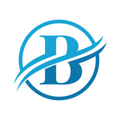 Initial B Alphabet with Swoosh or Ocean Wave Logo Design