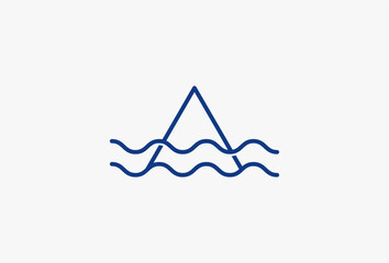 Waves with Triangle Logo. Minimal Outline Logotype Concept Usable for Business and Branding Related with Ocean, Sea, Surf, Water, Wet, river, motion, Round, Nature, Splash Creative Logotype Element.