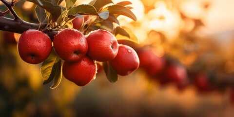 apples on apples Tree Branch in Orchard. Close-up View of apples Ready for Harvesting. Concept of...