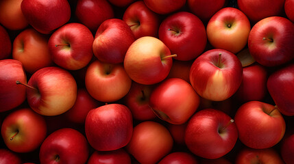 Top-view angle background of red apple fruits.