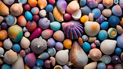 Fototapeta na wymiar The summer theme is a variety of colorful seashells