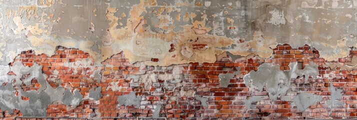 Weathered Brick Wall With Peeling Paint background texture. Generative AI