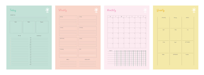 Set of Daily weekly monthly yearly planner. Minimalist planner template set. Vector illustration.	
