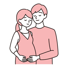 シンプルタッチ　穏やかな表情の妊娠中の奥さんと夫のイラスト