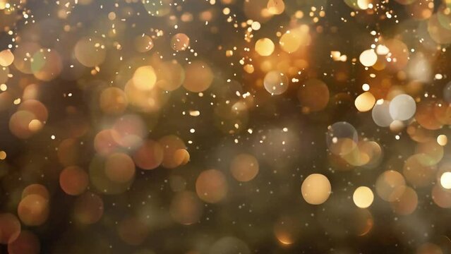 gold luxury bokeh on black background. christmas decoration concept.  seamless looping overlay 4k virtual video animation background 