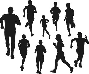 set of run silhouette, man and women running. Runner silhouettes collection