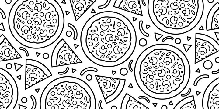 Pizza backdrop. Back line pizza pattern on white background. Vector illustration EPS 10