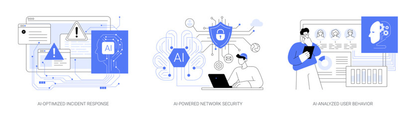 AI Technology in Cybersecurity abstract concept vector illustrations. - obrazy, fototapety, plakaty