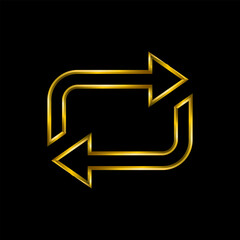 Repeat icon, golden metallic thin 3d lines, vector illustration collection.
