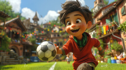 Cartoon Character Holding Soccer Ball. Cartoon Character 3D
