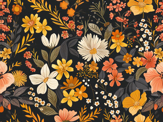 Watercolor seamless pattern with spring floral bouquets. Vintage botanical illustration, Elegant decoration for any kind of a design, Fashion print with colorful abstract flowers. Hand draw artwork