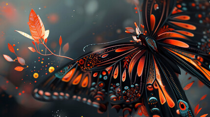 Close-up of a butterfly with velvety black wings spread wide