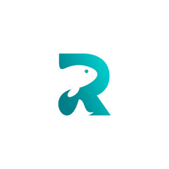 Initial R and fish vector logo concept 