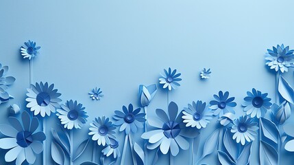 Background of blue paper flowers with empty space for text or greeting card design. Postcard for International Women's Day and Mother's Day - Powered by Adobe