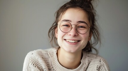 Portrait of a teenager woman wearing glasses smiling happy