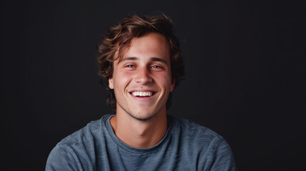 Obraz premium A happy man smiling in studio black background.