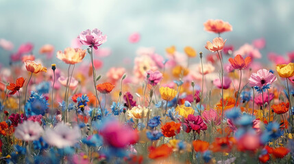 Abstract and colorful blur of wildflowers in a field, creating a dreamy and 