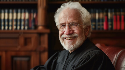 A portrait of judge man smiling in tribunal or court.

 - obrazy, fototapety, plakaty