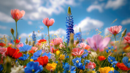 Fototapeta na wymiar Abstract and colorful blur of wildflowers in a field, creating a dreamy and 