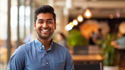 Portrait of an Indian man smiling happily in the office.