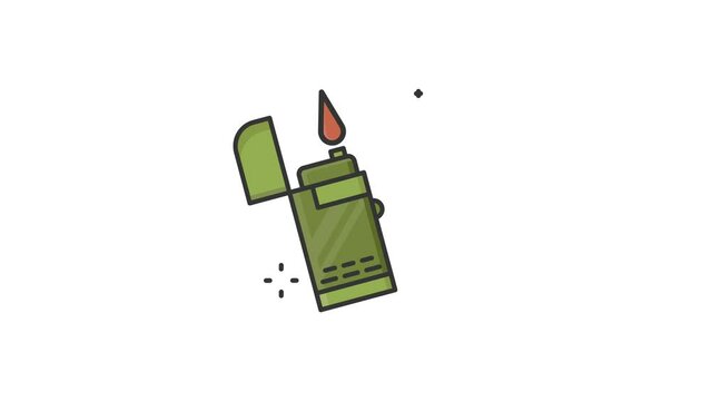 cigarette lighter icon animation video, seamless looping of lighter animation