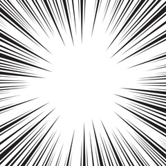 Naklejka premium Burst light speed line anime zoom frame background. Manga radial speed lines for comic effect. Superhero motion and force action flash strip lines for anime comic book.