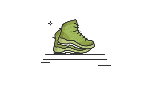 mountaineering boots icon animation video, motion graphic of mountain boots or hiking boots animation