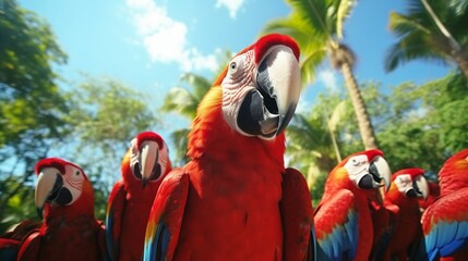 red and yellow macaw ara ararauna - obrazy, fototapety, plakaty