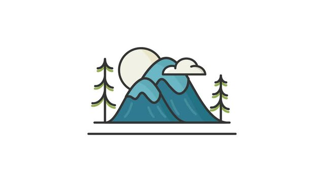 mountain adventure icon animation video, 4k resolution alpha channel motion graphic