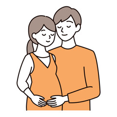 Fototapeta na wymiar シンプルタッチ　穏やかな表情の夫婦のイラスト　妊娠中