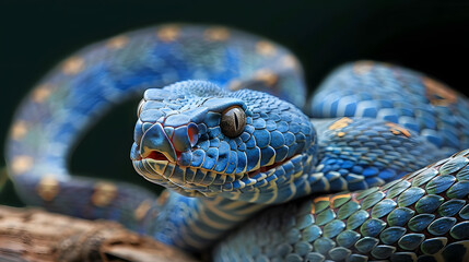 Fototapeta premium Blue viper snake closeup face
