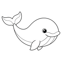 Vector cartoon cute Whale coloring page for kids.
