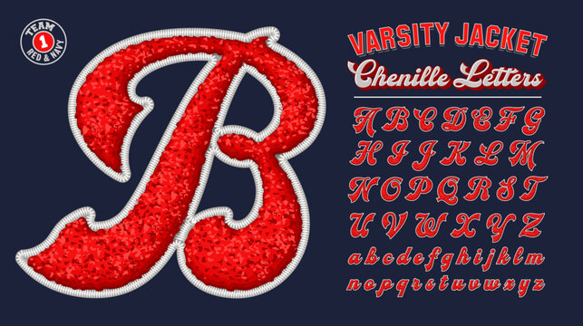 A collection of letters in the style of chenille fabric varsity letterman jacket patches