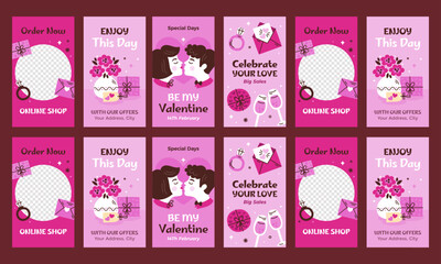 Fototapeta na wymiar happy celebration of valentine day social media template vector flat design