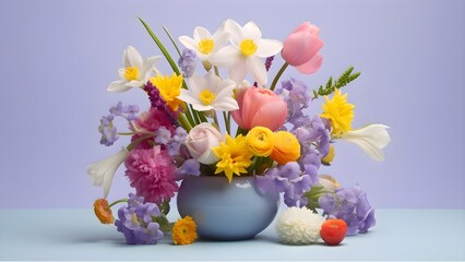 Floral Easter Eggs Bouquet on Soft Background