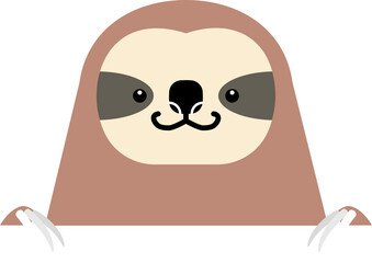 Cute Cartoon Sloth Peeking. Wild Animal.