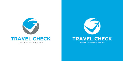 travel agency check business logo design template. transportation, logistics delivery inspection logo design