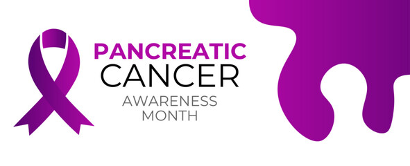 Pancreatic Cancer Awareness Month concept. Banner template with purple ribbon. background, banner, cover, flyer, brochure, card, poster, web, ADS. hodiday concept. Vector illustration