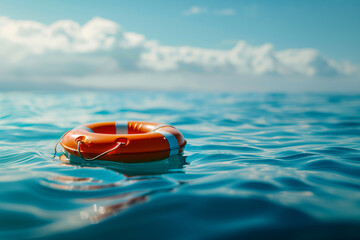 Life preserver safety buoy floats on the ocean waves